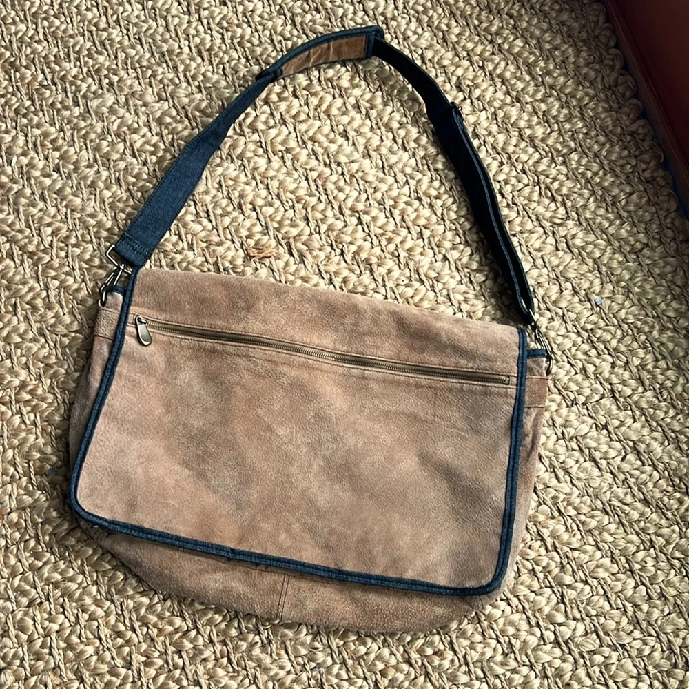 Wilson Leather M. JULIEN Laptop Bag Crossbody Messenger Black Denim trim/strap